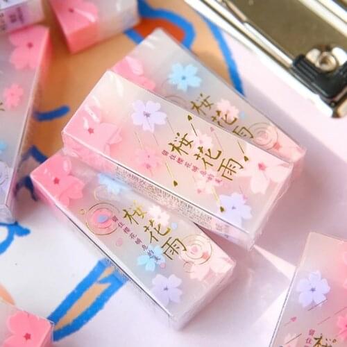 1 Piece Cute Cherry Blossoms Pencil Erasers Sakura-shaped Style Rectangle Translucent Erasers School Stationery for Kids