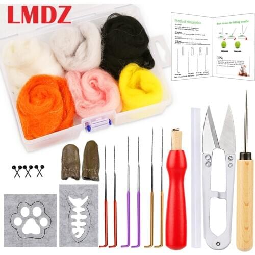 LMDZ Felting Kit, Needle Felt Supplies, Needle Felting Starter Kit with Roving Wool, Needle Felting Needle, Wooden Handle