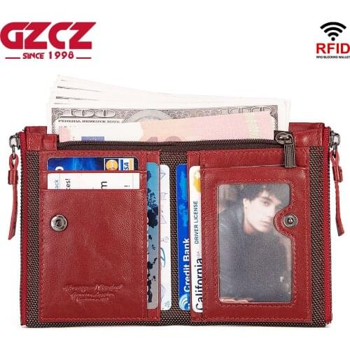 2021 Fashion Genuine Leather Women Wallet Luxury Wallets Red ID Card Holder Coin Purse With Double Zipper Small Womens Purse