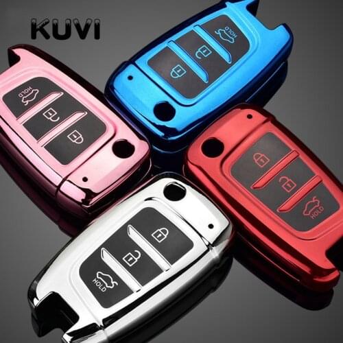 Soft TPU Car Folding Key Case Cover Shell For Hyundai Elantra Solaris 2017 Santa Fe Verna Tucson i35 i40 Genesis Fe Accessories