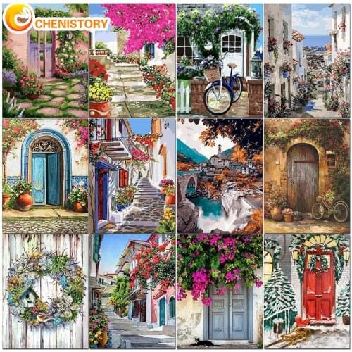 CHENISTORY DIY Painting By Number Flowers Door Family For Drawing Adult Kit On Canvas With Frame Acrylic HandPainted Home Decor
