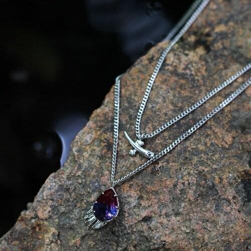 Original European and American hip-hop womens drops purple pendant double-layered heart of the sea necklace