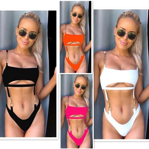 Sexy Bikinis Solid Push Up Bikini 2021 Hot Sale Padded Bra Straps High Waist Swimsuit Female Swimwear one piece bathing suit