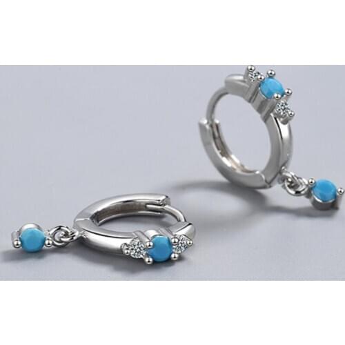 KOFSAC 2021 Fashion Women 925 Sterling Silver Earrings Simple Zircon Blue Round Hoop Earring Lady Different Occasion Accessories