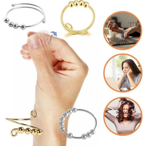 Fidget Beads Rotate Rings Freely Anti Stress Anxiety Ring For Women Girls Single Coil Antistress Spiral Beads Rotate Toy Jewlery