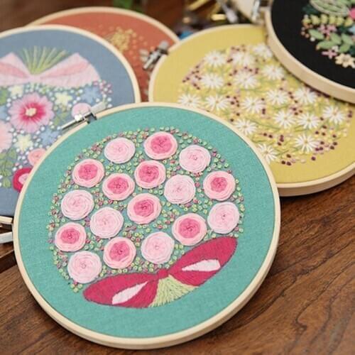 Cross Stitch European Style Ribbon Plants Flower Pattern DIY Material Package Painting Decoration Hand Embroidery Cotton Linen