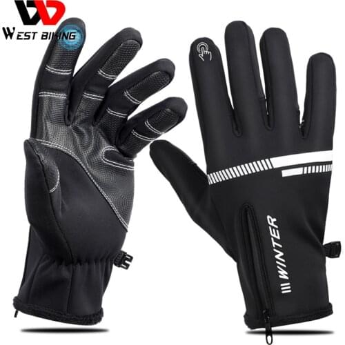 WEST BIKING Winter Bicycle Gloves For Men Cycling Anti-slip Thermal Full Finger Gloves Touch Screen Waterproof MTB Bike Gloves