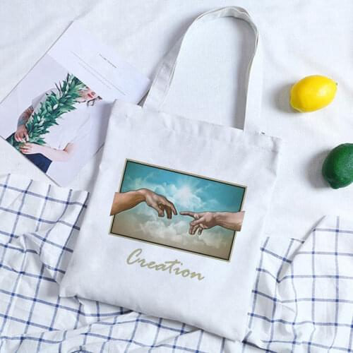 Ulzzang Women Bag Summer Novelty Funny Handbag Chic Casual Crossbody Bag Michelangelo Letter Print Harajuku Shoulder Canvas Bag