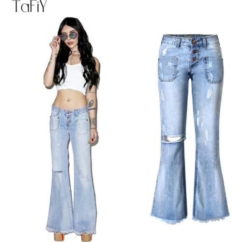 TaFiY Jeans Women Wide Leg Pants Low Waist Ripped Holes Denim Jeans For Women Vintage Summer Loose Long Length Jeans Femme