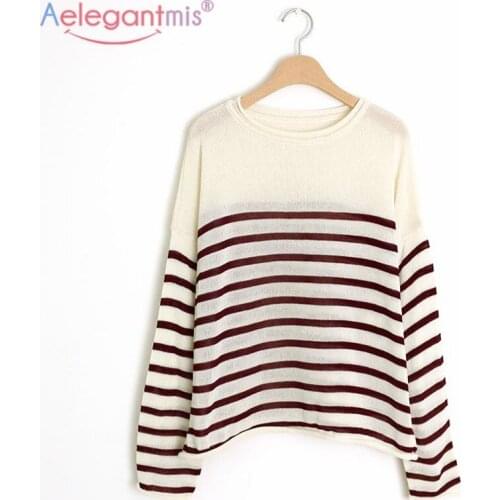 Aelegantmis Korean Loose Striped Knit Sweaters Oversized Women Vintage Lazy Style Pullovers Female Fashion Tops Chic 2021 Autumn