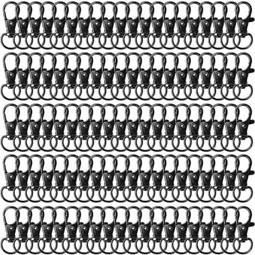 100 Pieces Black Swivel Clasps Lanyard Snap Hooks Key Rings Metal Lobster Claw Spring Pet Buckle for Keychain DIY Crafts