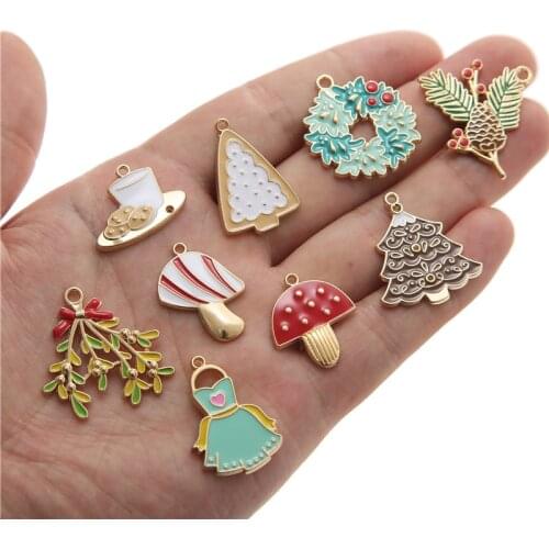 18pcs/lot Mixed Alloy Enamel Charms Christmas Pendants Ornaments For Bracelet Earrings Jewelry Making Xmas Tree Decoration