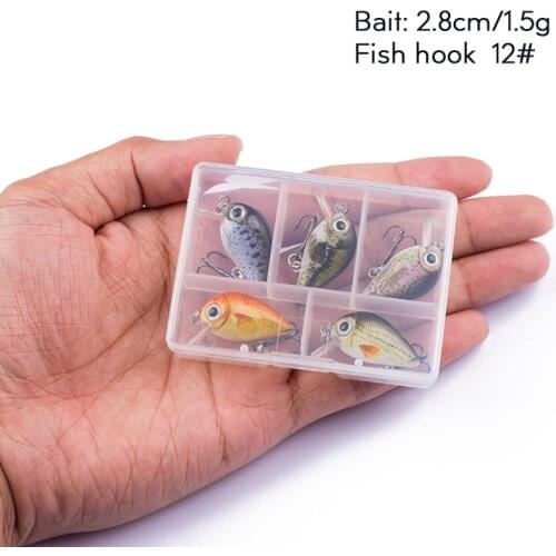 5pcs Suit Fishing Lures Bionic Mini Minnow Bait 28mm/1.5g Artificial Hard Bait Wobblers Crankbait Hook Perch Carp Fishing Tackle