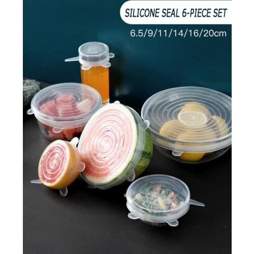 6/12 Pieces of Reusable Silicone Food Cover Stretching Cover Elastic Bowl Microwave Cover Kitchen Cling Film Fresh-keeping Silic