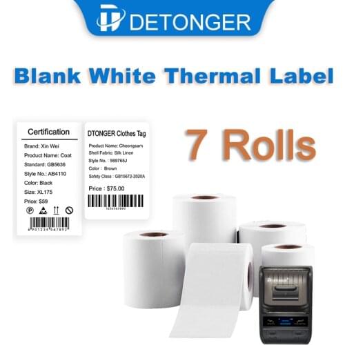 White Thermal Label Printer Paper 7 Rolls Sticker Adhensive Bacord QR Code Price Tag Waterproof Oilproof Scratchproof Anti Alcoh