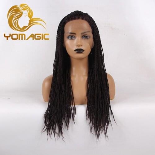 Yomagic Hair Black Color Braided Synthetic Hair Wigs Natural Color Resistant Hair Lace Front Wigs for Women Baby Hair