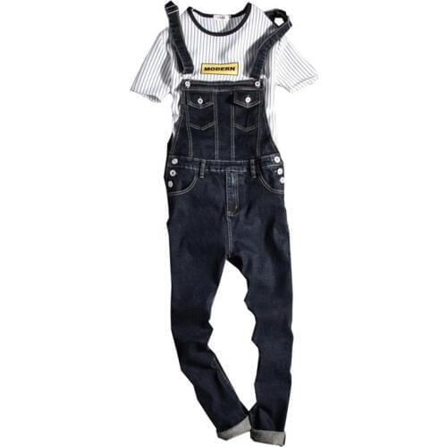 New 2020 Fashion Vintage Design Pocket Jeans Denim Overalls Men Casual Wash Skinny Bib Overalls Jeans Male Blue Jumpsuit Jean