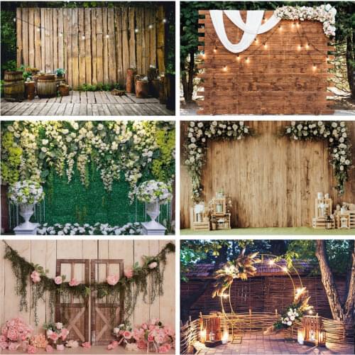 Photo Backdrops Vintage Garland With Luminous Bulbs Decor Pots With Flowers Candle Stage Photographic Backdrops For Photo Studio