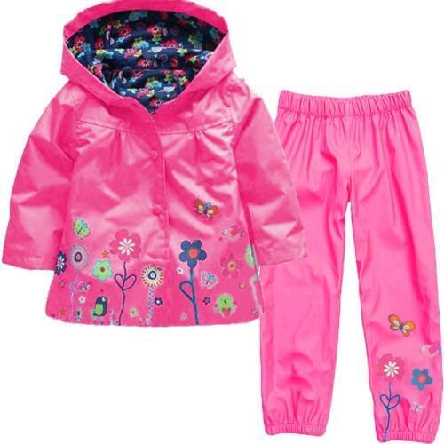 Girl Baby Kid Waterproof Raincoat Hooded Coat Jacket Outwear Raincoat Hoodies Children outwear Clothes Windbreaker Set