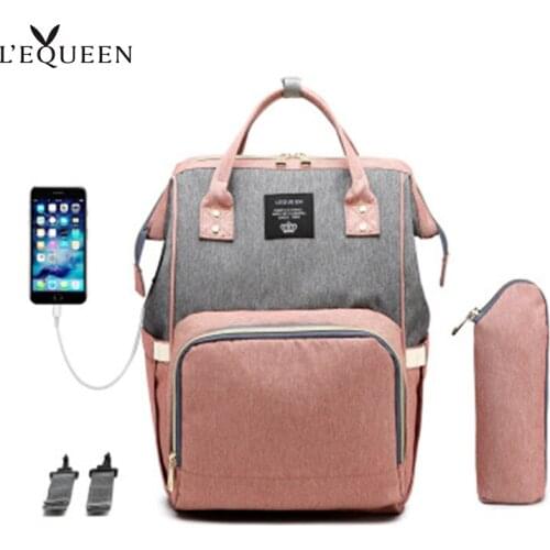LEQUEEN USB Diaper Bag Baby Care Backpack for Mom Mummy Maternity Wet Bag Waterproof Baby Pregnant Bag Large capacity Backpack