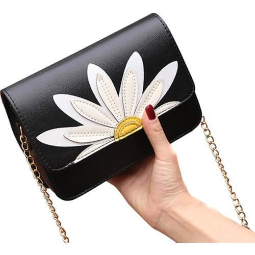 Fashion Women PU Leather Shoulder Bags Hasp Flower Crossbody Bags Sweet and Cute Beach Bag Wild Ladys Bag Sac Bandouliere Femme