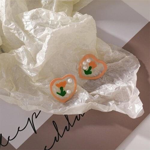 Milk Orange Peach Pearl Flower Tulip Earrings Sweet Girl Love Earrings Retro Niche Design Fairy Earring Jewelry