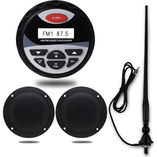 Marine Bluetooth Waterproof Stereo FM AM Radio MP3 Player Audio 4 Inch Marine Boat Speaker For Outdoor ATV UTV Marine Antenna