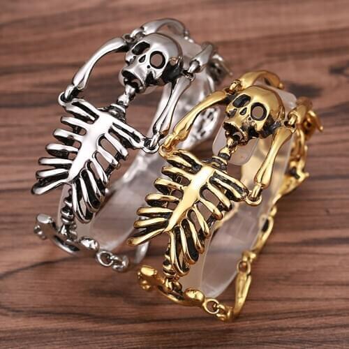Punk Rock Gothic Stainless Steel Body Skull Bracelet For Men Link Chain Male Biker Jewelry Brand Mens Bracelets