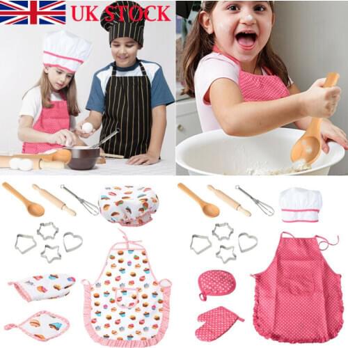 11PCs Role Play Children Kitchen Cooking Baking Girls Toys Cooker Play Set Hot New Children Kids Kitchen Bake Set Hat + Apron