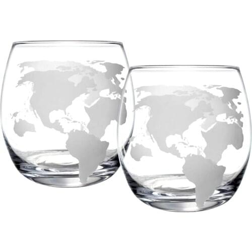 Etched Globe Whiskey Glasses Set of 2 Old Fashioned Glasses for Whiskey Burbon 210423-05