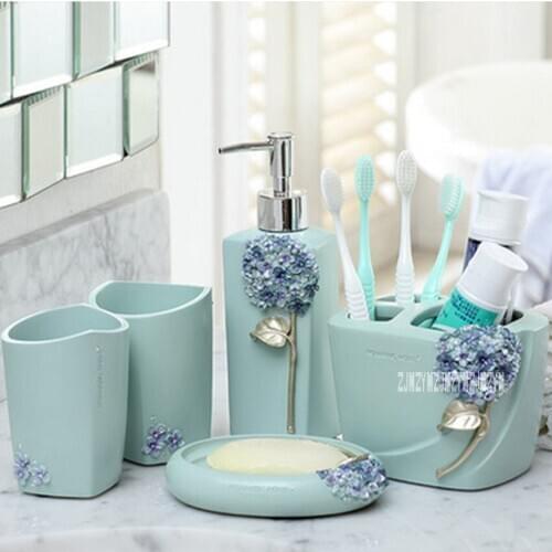 New Hot ZY100-WY Creative European-style Five-piece Bathroom Supplies Suite Toothpaste Bathroom Toothbrush Holder Rinse Cup Set
