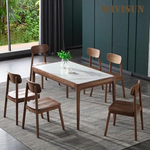 Nordic Rock Board Dining Table Modern Simple Household Small Rectangular Solid Wood Dining Table And Chair Combination Furniture