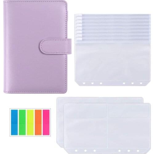 14 Pcs A6 PU Leather Binder Cover with Binder Zipper Pockets,Bill Bag, Adhesive Index Tabs, Envelopes for Cash Budget System