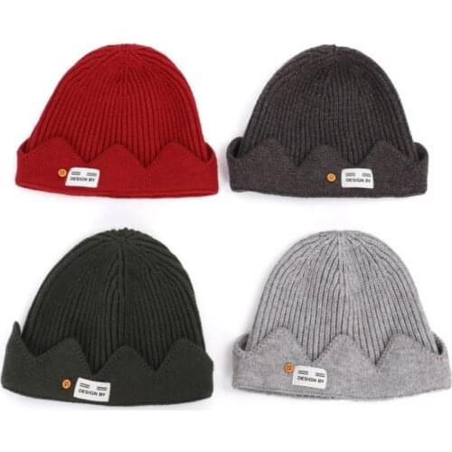 Wave Pattern Edge Knitted Autumn And Winter Warm American Academic Style Creative Design Crown Knitted Melon Skin Hat