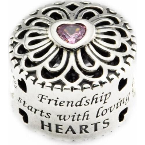 Fits Pandora Bracelets 925 Sterling Silver Love & Friendship Charms Pink CZ Beads DIY Jewelry Making Gift for Women Wholesale