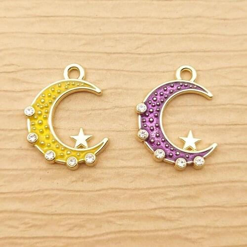 10pcs 15x19mm enamel moon charms for jewelry making and crafting cute earring pendant necklace bracelet charms