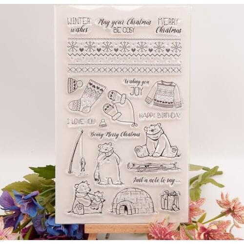 Winter bear Transparent Clear Silicone Stamp/Seal for DIY scrapbooking/photo album Decorative clear stamp sheets