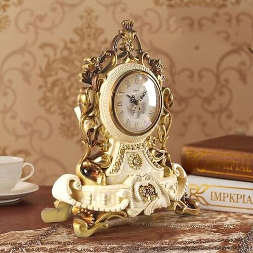 Luxury Vintage 10inch Resin Table Clock Royalty Retro Europe Desk Clock Home Decro Ornament for Living Room