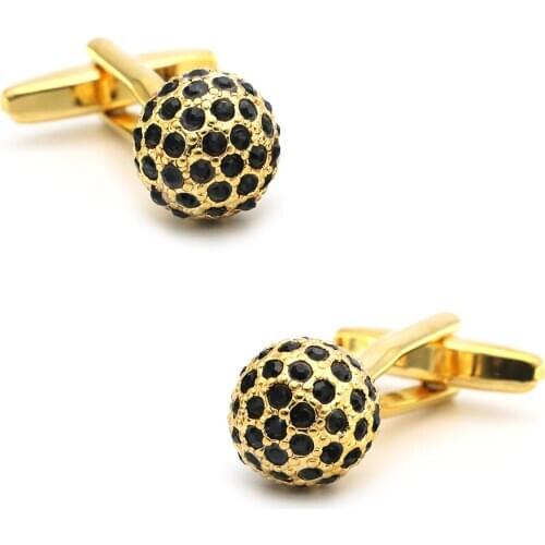 Luxurious Cuff Links For Men Crystal Ball Design Quality Brass Material Golden Color Black Stone Cufflinks Wholesale&retail