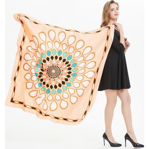 130*130cm TOP Silk orange Floral luxurious Scarves Women Foulard Square Hijab Scarf Ladies Shawl wrap muffler pareo female hijab