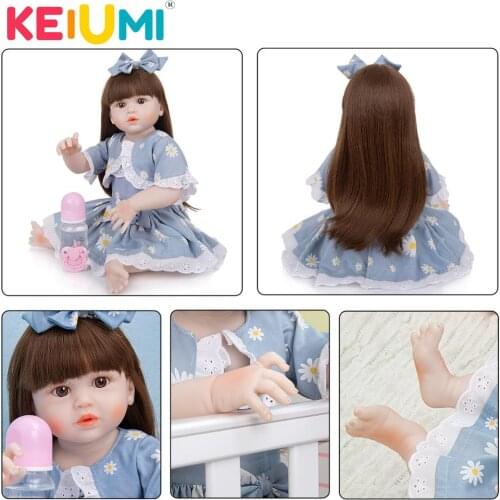 KEIUMI 23 Inch Cute Princess Reborn Doll Full Silicone Reborn Baby Blue Skirt Girl Doll Toys For Children Christmas Gifts
