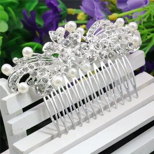 Wedding Bridal Flower Leaves Pearl Crystal Hairpin Hair Comb Hair Clips Women Girls Party Jewelry Accessories Decoration Gifts