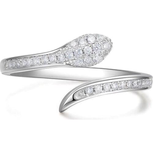 Sparkling Adjustable Curved Animal Snake Rings Zircon Crystal Open Snake Rings For Women Jewelry