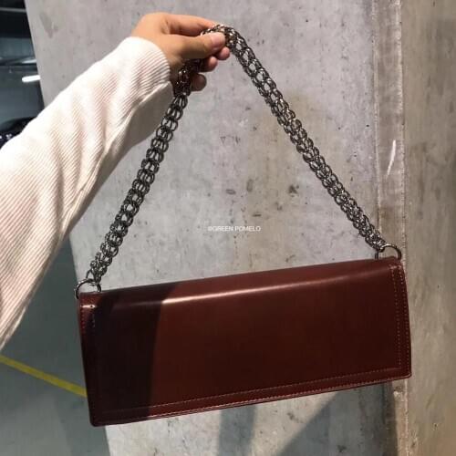 Vintage Chain Handbag Luxury Leather Shoulder Bag Baguette Shape Underarm Bag Womens Messenger Crossbody Bags Bolsa de hombro