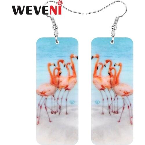 WEVENI Acrylic Rectang Flamingo Earrings Printing Long Cute Animal Dangle Drop Jewelry For Women Girls Kid Funny Gift Decoration