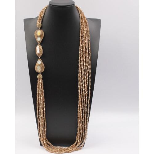 GuaiGuai Jewelry 38'' 7Strands Golden Crystal White Pearl Necklace