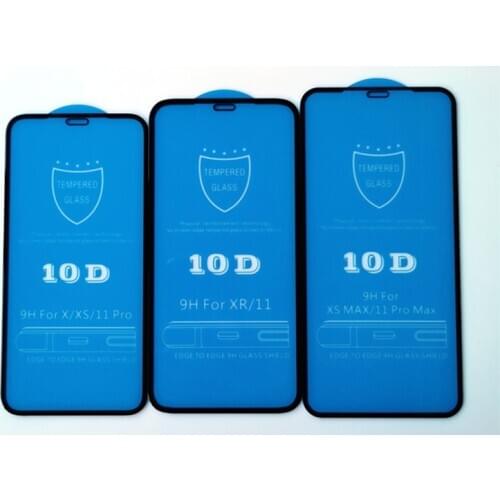 50pcs 10D Curved Full Cover Tempered Glass For iPhone 11 Pro Max XS XR X 8 7 6 6S Plus Anti-fingerprint Guard Screen Protector