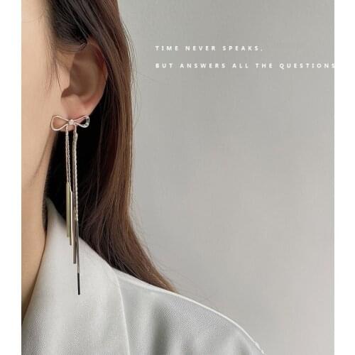 Stud Earring Women Bowknot Woman Earrings Pendant Tassel Ladies Fashion Jewelry Lady Elegant Silver Color Trendy Metal Kolczyki