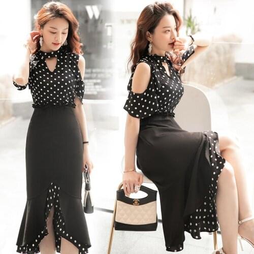 2021 Summer women new sexy Dresses lady fashion short hollow sleeve dot patchwork mermaid Dress