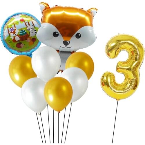 1set Cartoon Fox Foil Balloons Pearl Latex Balloons 32'' Number Baby Shower Globos Children Birthday Party Decorations supplies
